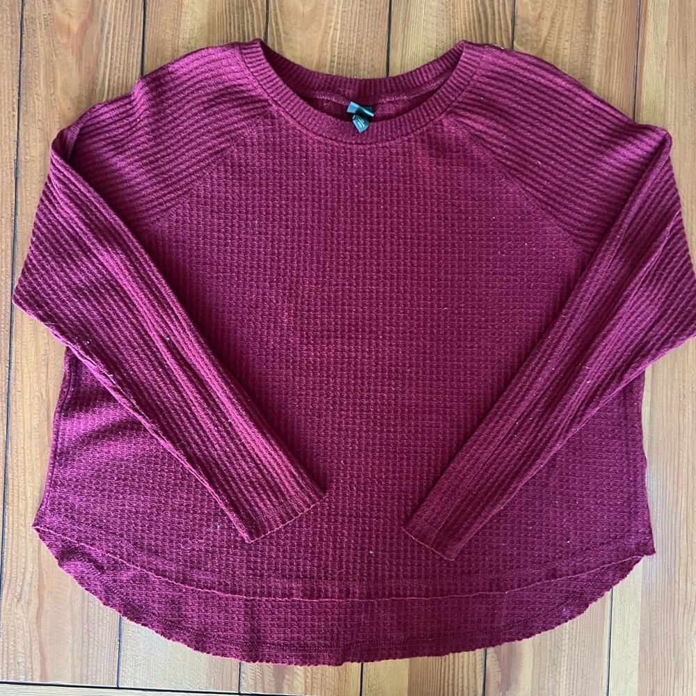Burgundy Long Sleeve Waffle Henley Top